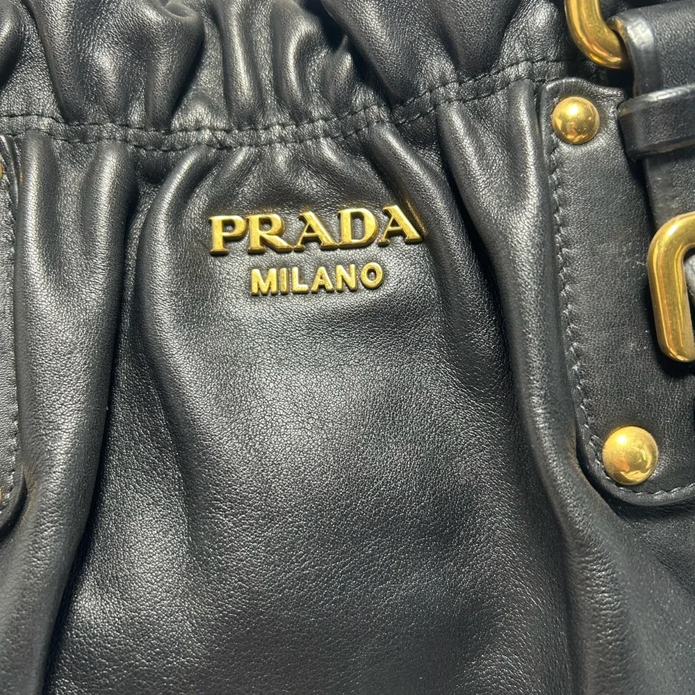 Prada Soft Calf Tote in Black Leather with Gold Hardware - Picture 6 of 10